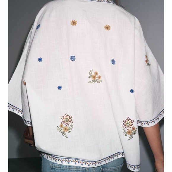 Zara Womens Floral Embroidered Kimono Top 2025 Boho Retro Collection - Picture 5 of 10